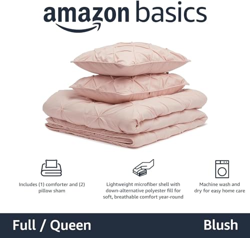 Blush Pinched Pleat Down-Alternative Comforter Set, Full/Queen, All-Season Bedding