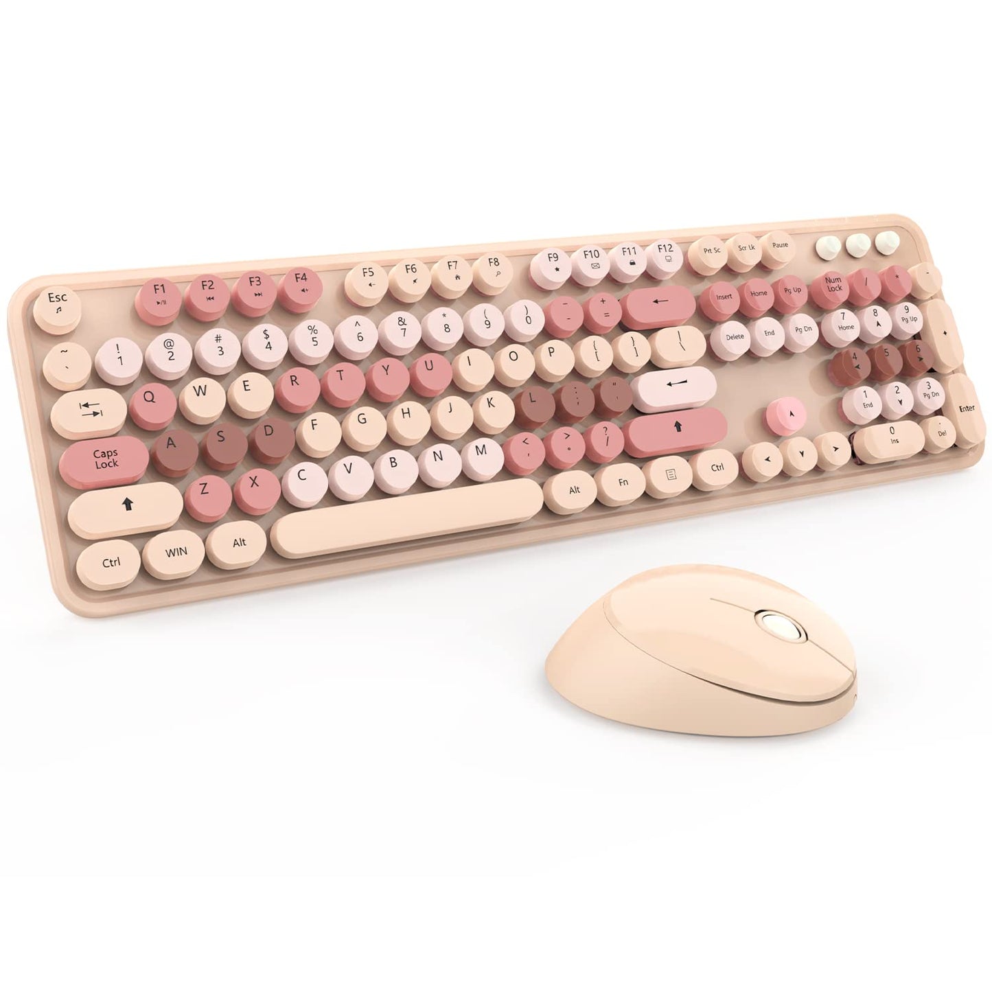 Retro Wireless Keyboard and Mouse - KOOTOP 2.4G USB with Round Keycaps for PC, Mac, Laptop, Tablet