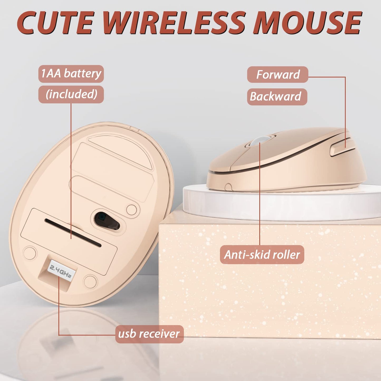 Retro Wireless Keyboard and Mouse - KOOTOP 2.4G USB with Round Keycaps for PC, Mac, Laptop, Tablet
