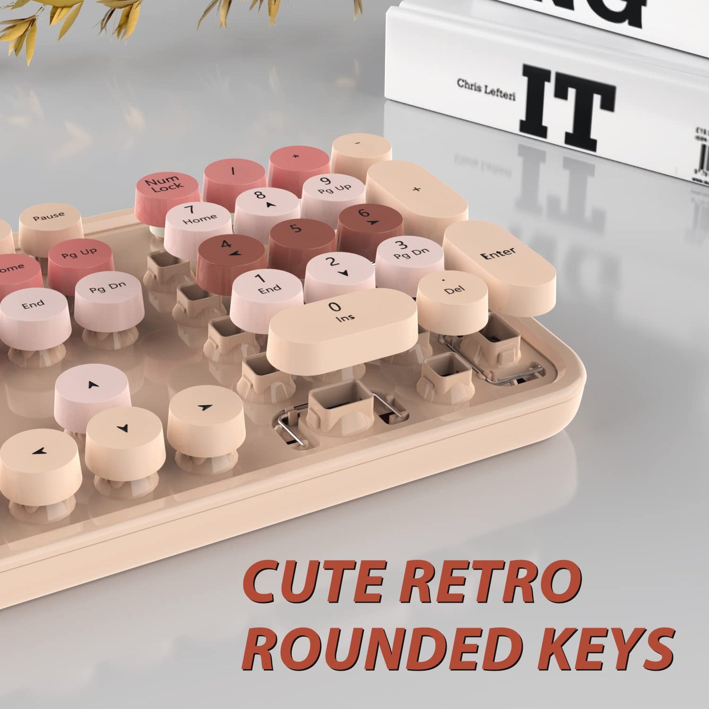 Retro Wireless Keyboard and Mouse - KOOTOP 2.4G USB with Round Keycaps for PC, Mac, Laptop, Tablet