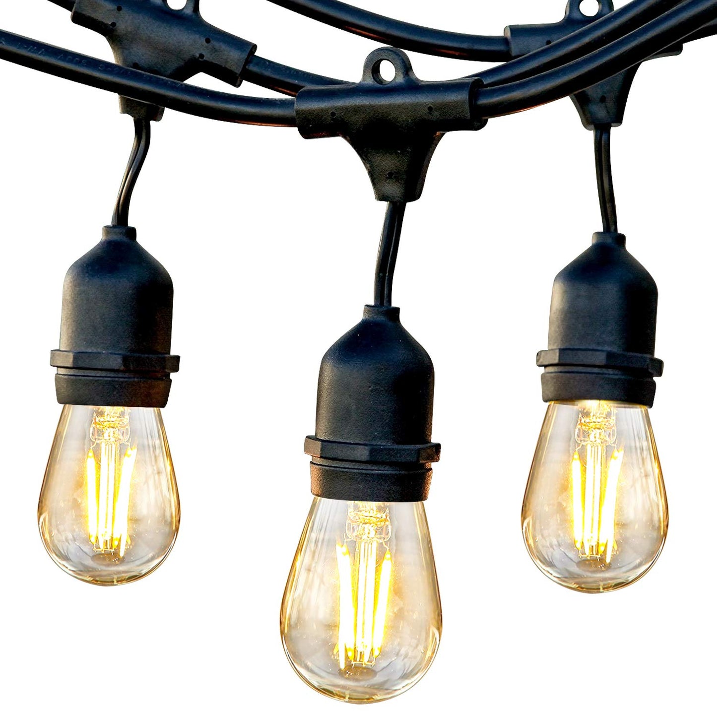 Waterproof LED Outdoor String Lights - Dimmable Vintage Edison Bulbs - 48 Ft Commercial Grade Patio Lighting