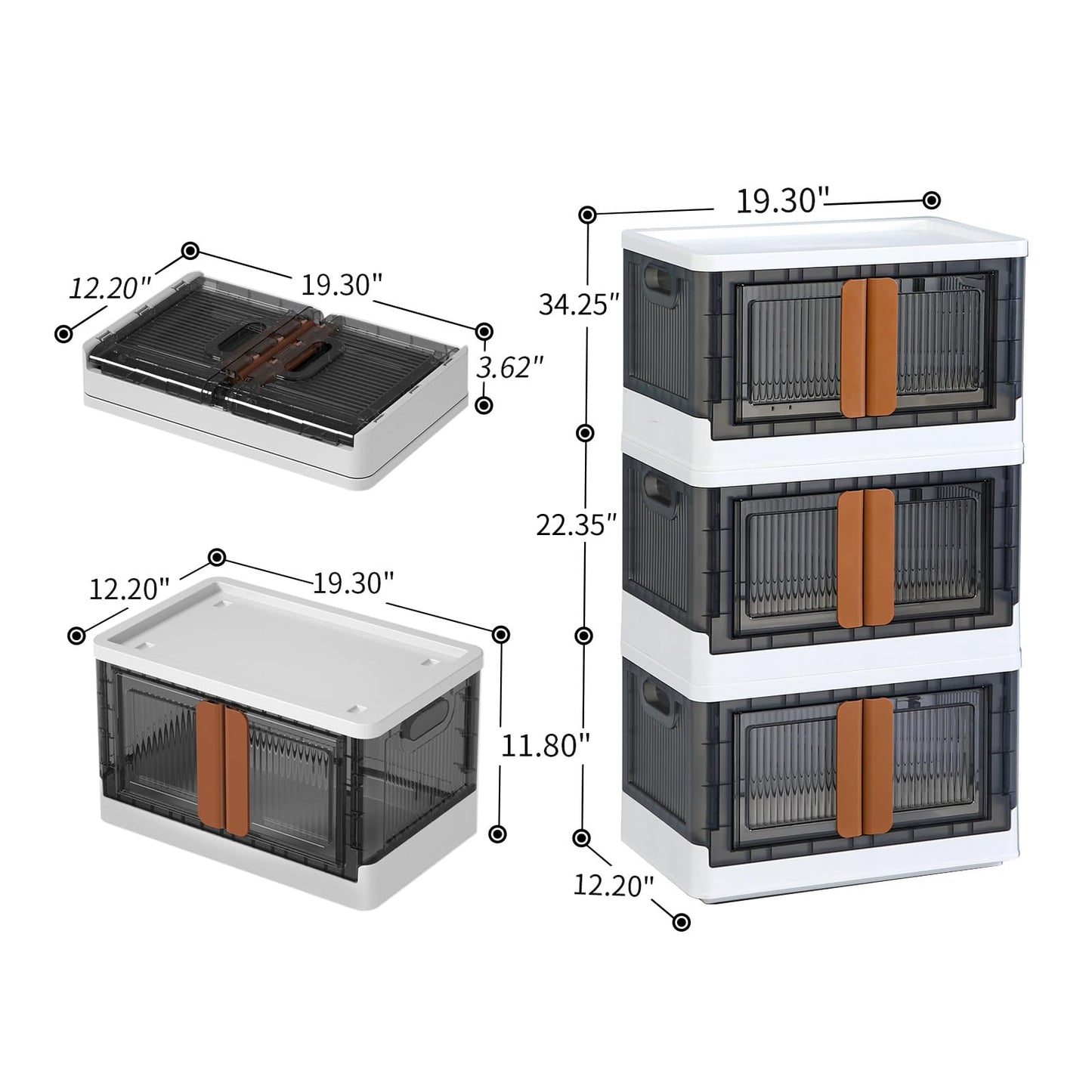 Boho Closet Organizer Bin Set - Foldable Storage Bins with Lids and Doors, 3 Pack