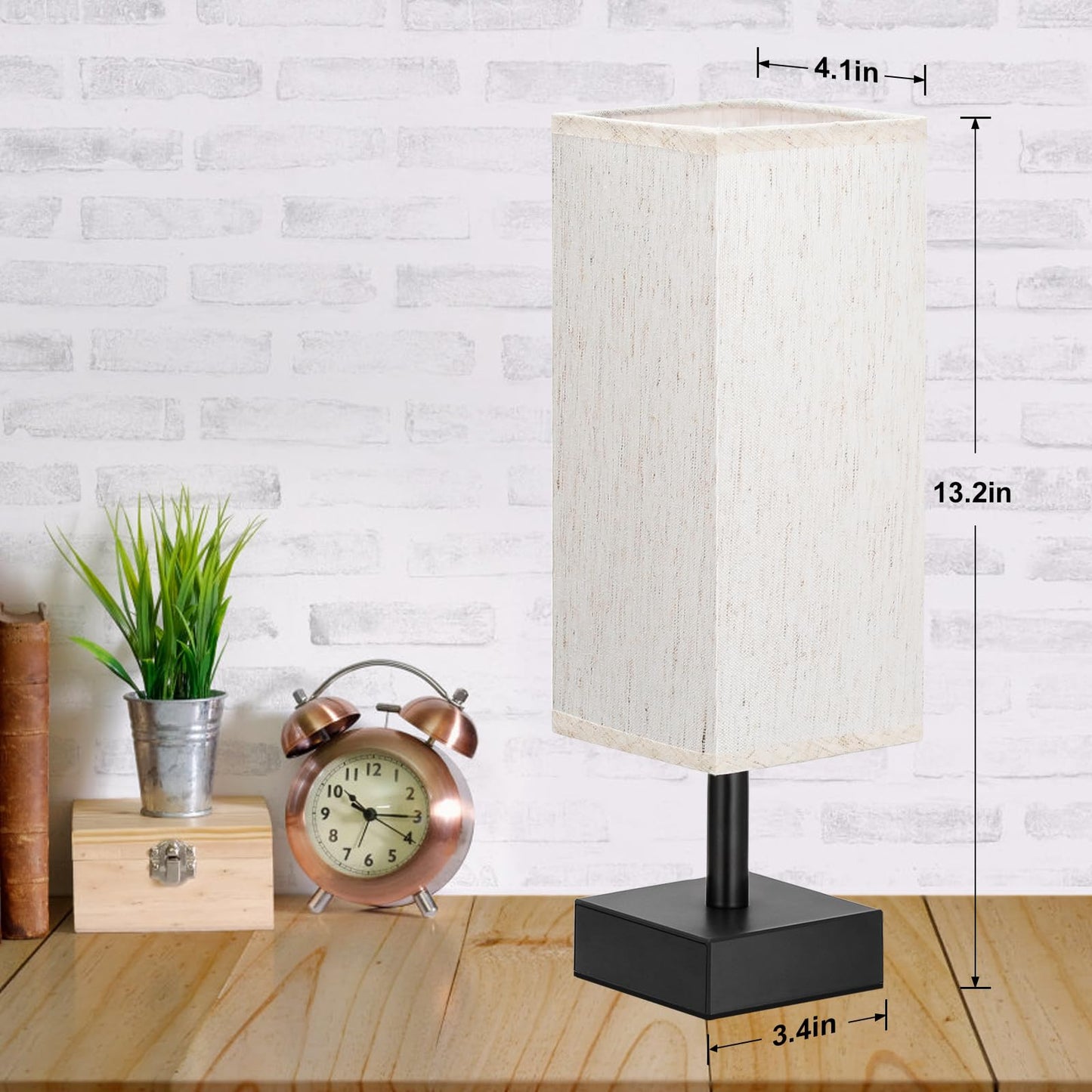 Minimalist Table Lamp - Square Fabric Shade, Bedroom Nightstand Light