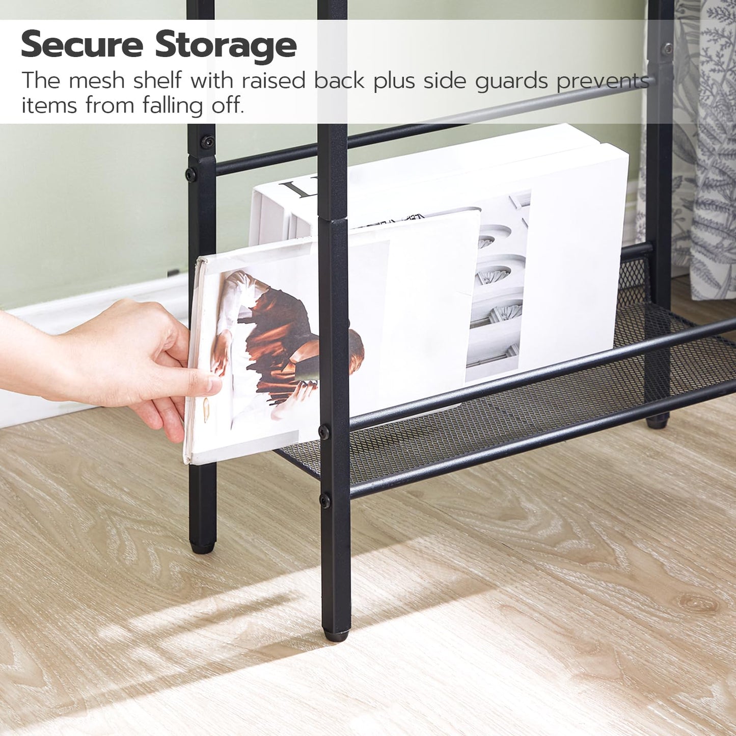 Boho Side Table with Charging Station - Slim End Table with USB Ports and Storage Shelves, Greige and Black