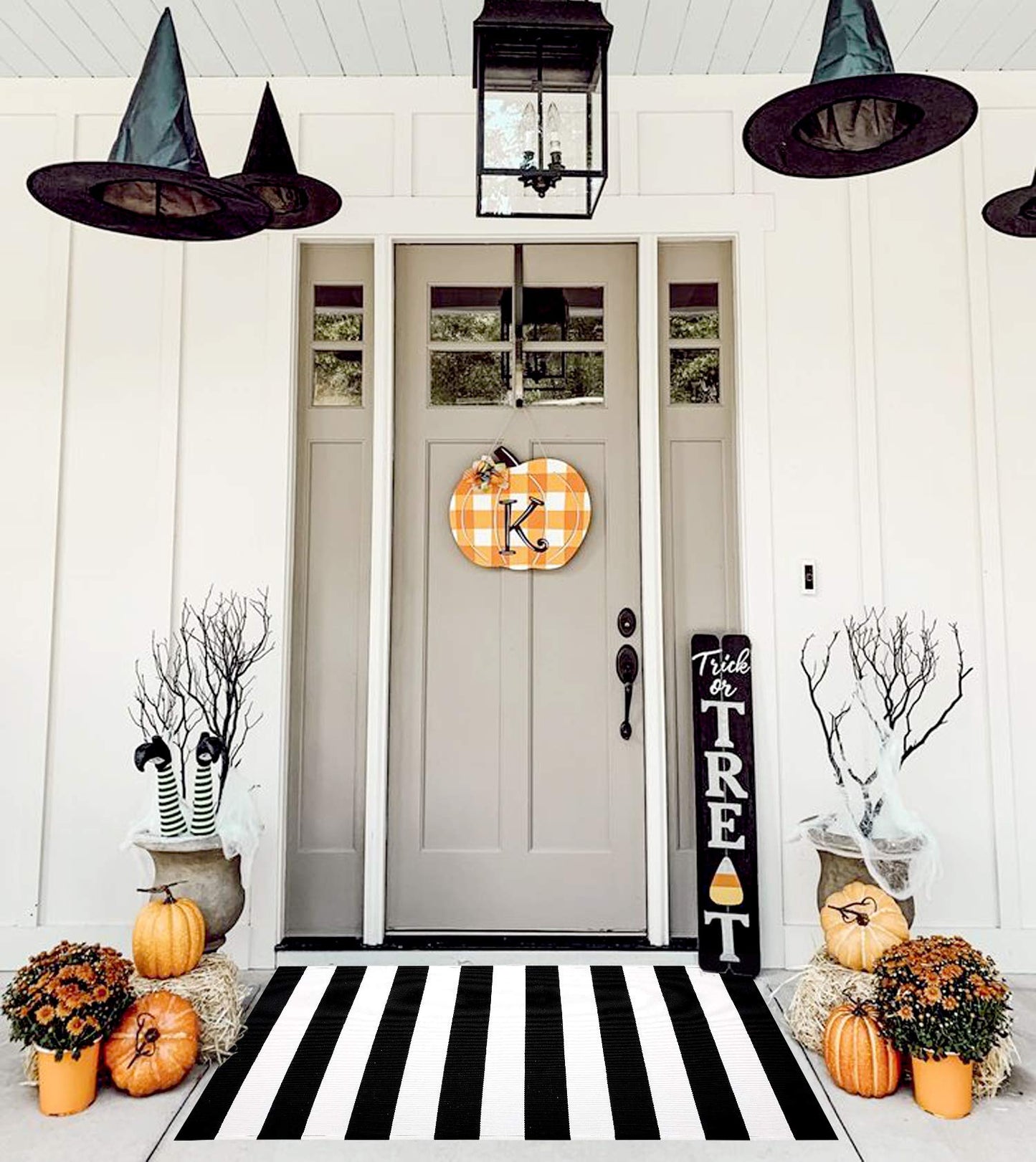 Black & White Striped Front Door Rug - 27.5"x43" Indoor/Outdoor Cotton Porch Mat - Washable Entryway & Patio Decor