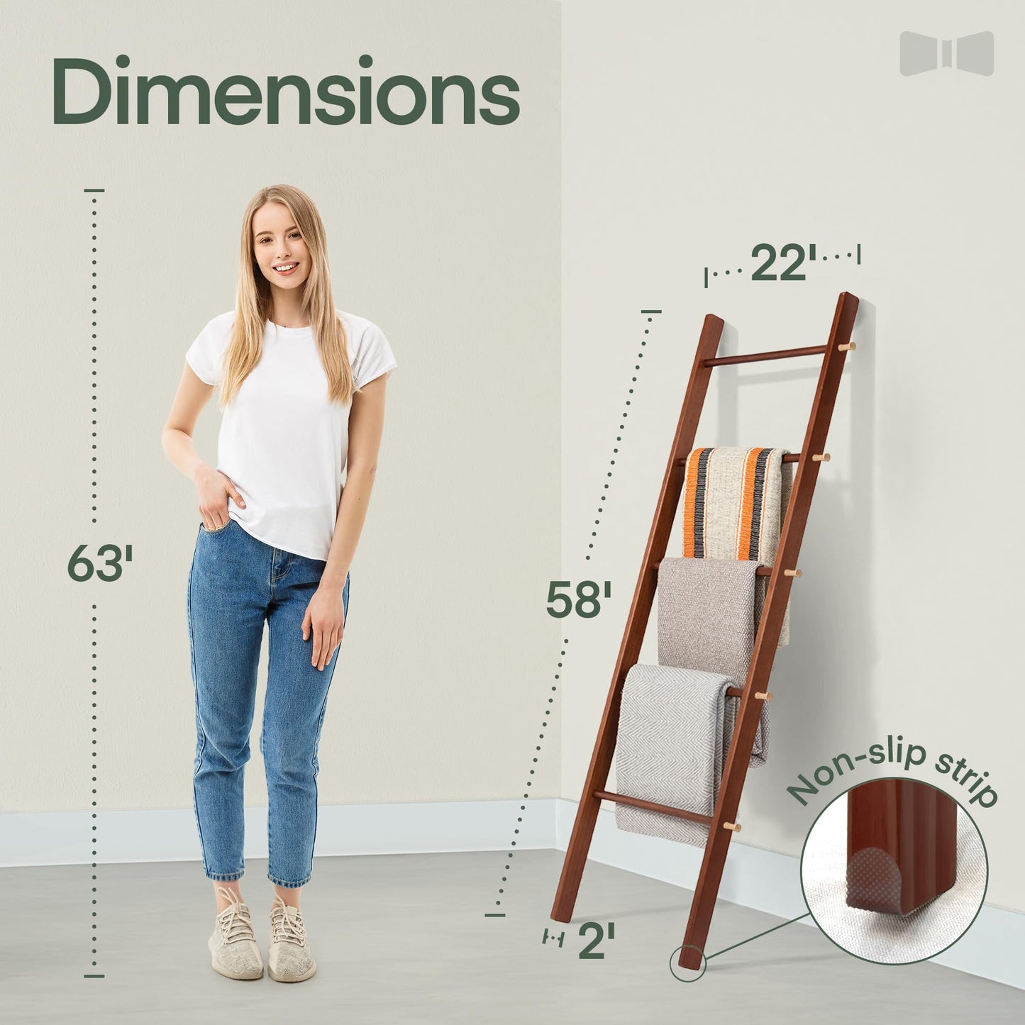 Elegant 5 Ft Wooden Blanket Ladder – Farmhouse-Style Quilt Rack for Bedroom Decor – Durable Wood Ladder for Throws – Easy Assembly – Versatile Blanket Holder – Premium Maple & Pine Finish