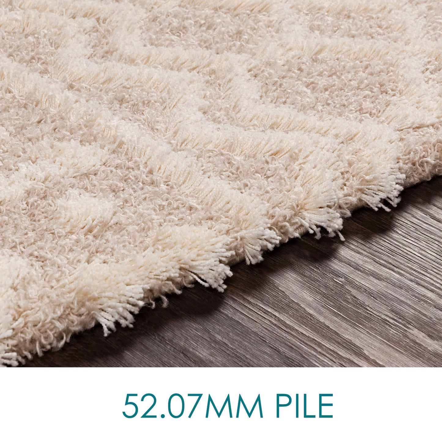 Beige Moroccan Shag Area Rug - 4'3" x 5'7" Plush Power Loomed - Cozy, Stain-Resistant for Living Room & Bedroom