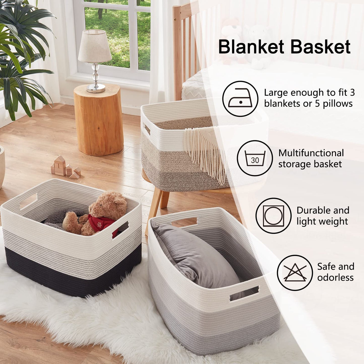 Boho Cotton Rope Basket for Storage and Organization