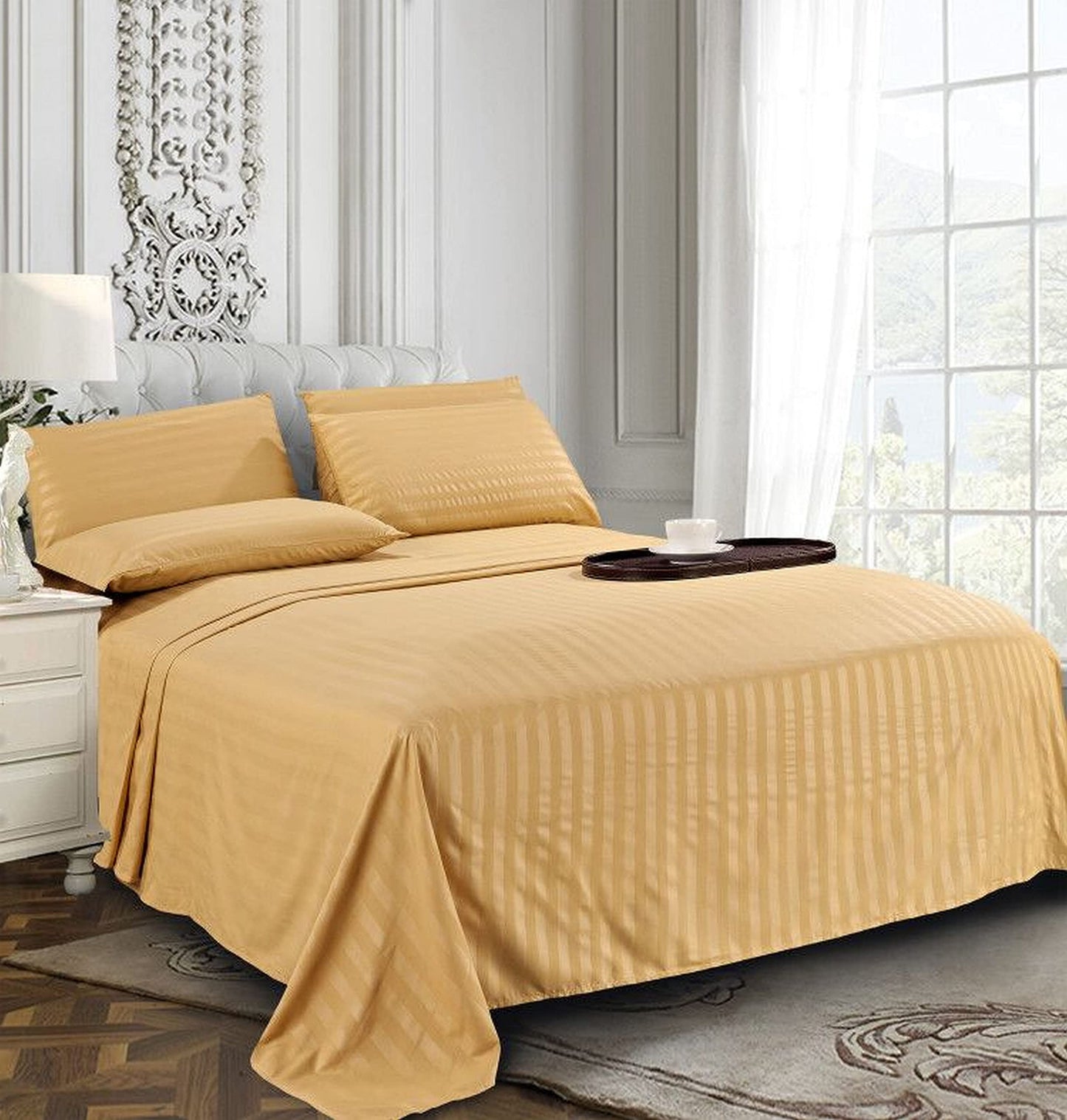 Elegant Comfort Boho 6-Piece Bed Sheet Set - Premier Hotel Quality, Wrinkle Resistant, Damask Stripe