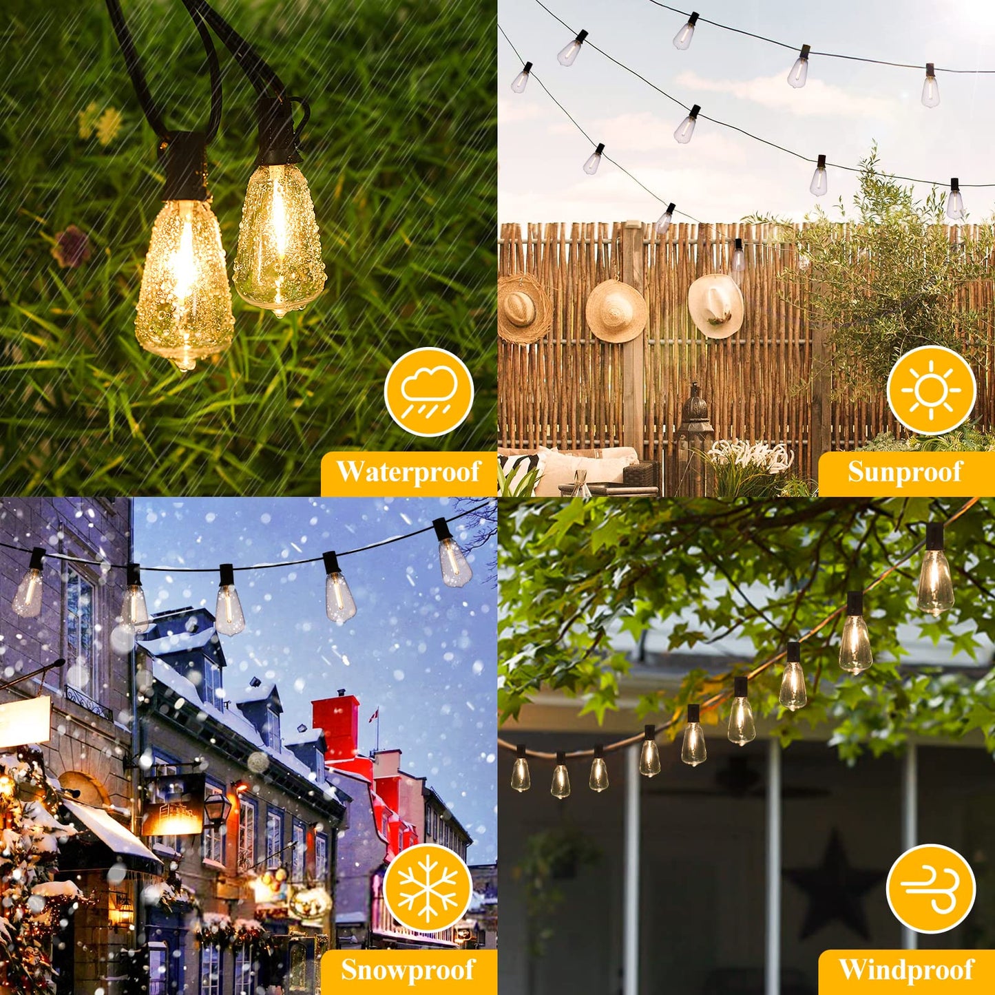 Boho LED String Lights: 100FT Patio Lights with 52 Vintage Edison Bulbs - Waterproof and Dimmable - Perfect for Porch, Deck, or Garden