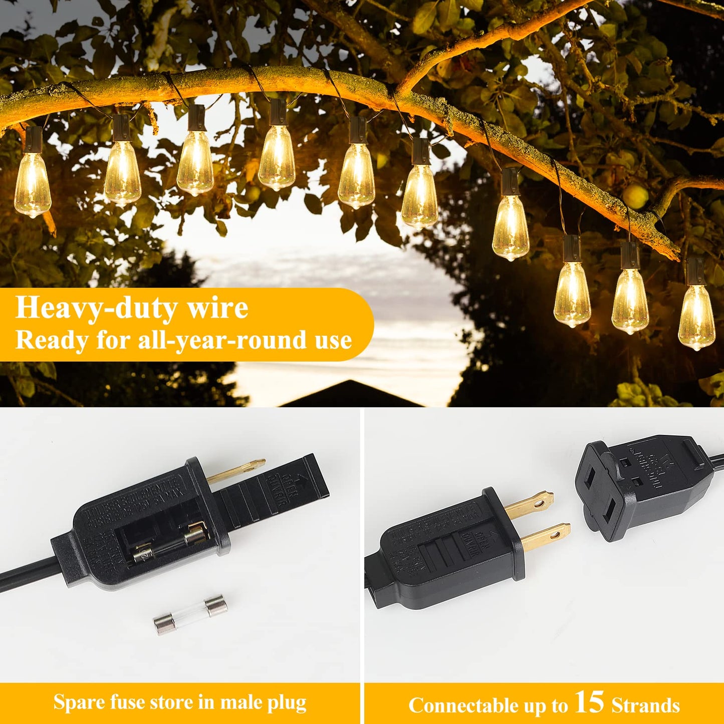 Boho LED String Lights: 100FT Patio Lights with 52 Vintage Edison Bulbs - Waterproof and Dimmable - Perfect for Porch, Deck, or Garden