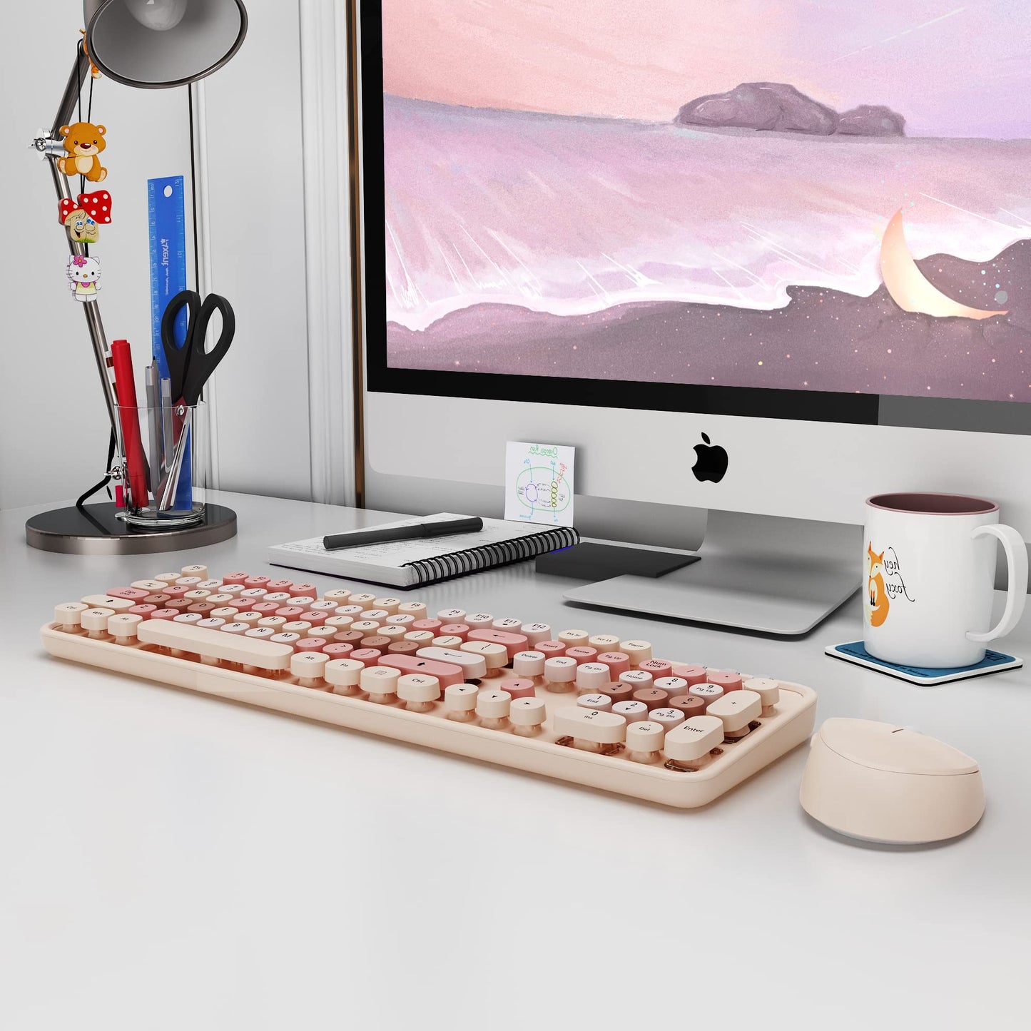 Retro Wireless Keyboard and Mouse - KOOTOP 2.4G USB with Round Keycaps for PC, Mac, Laptop, Tablet