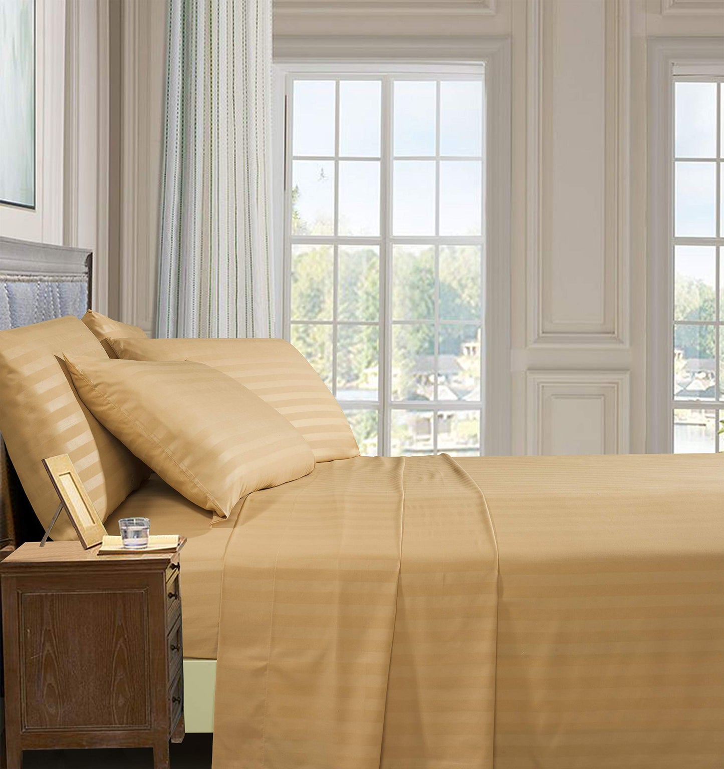 Elegant Comfort Boho 6-Piece Bed Sheet Set - Premier Hotel Quality, Wrinkle Resistant, Damask Stripe