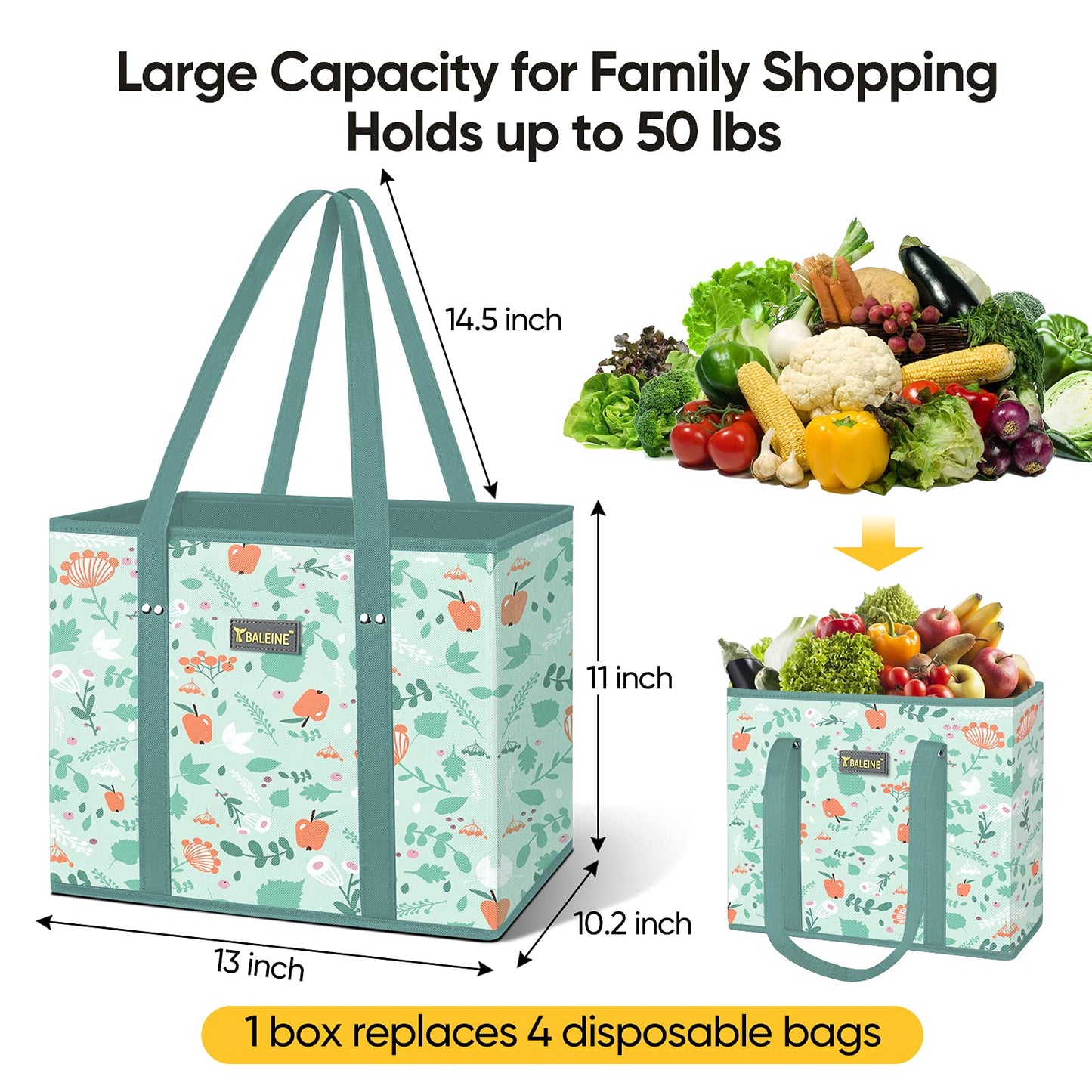 Foldable Reusable Grocery Bags (3 Pack) Extra Large and Sturdy