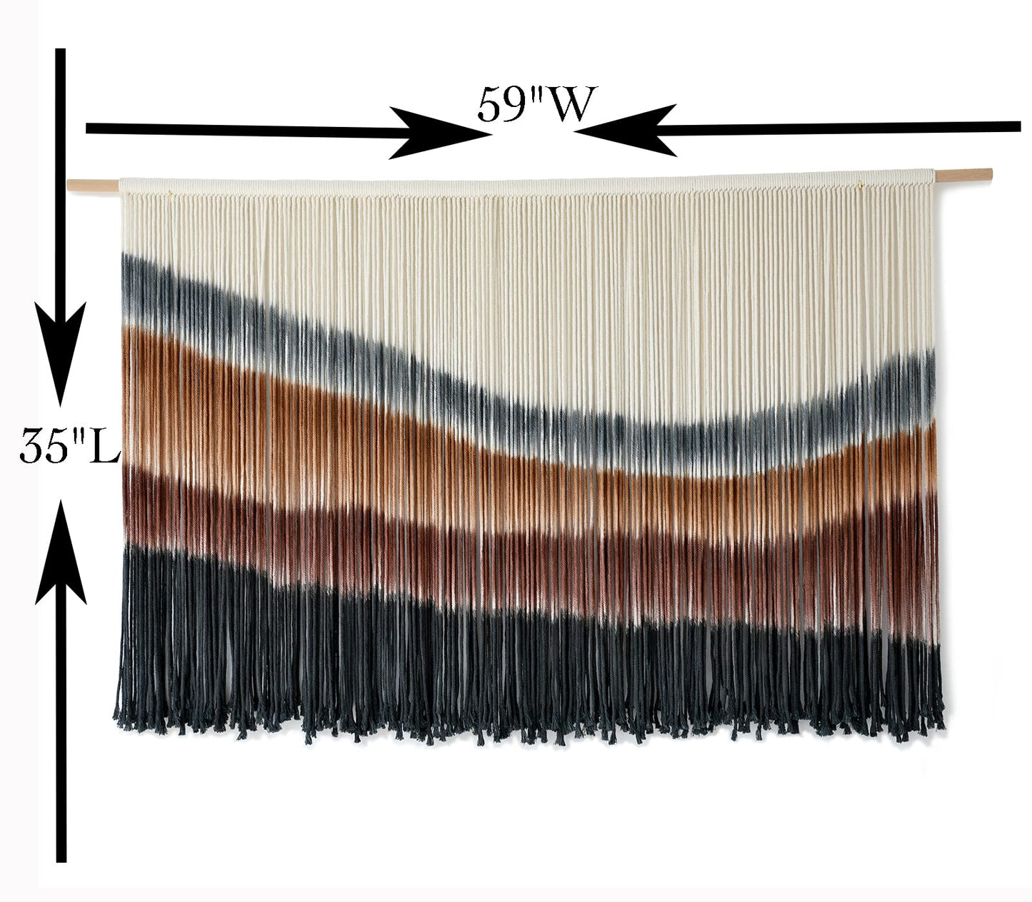 Boho Macrame Wall Hanging - Large Tie-Dye Tapestry, 59" x 35", Coffee Brown & Multi-Color