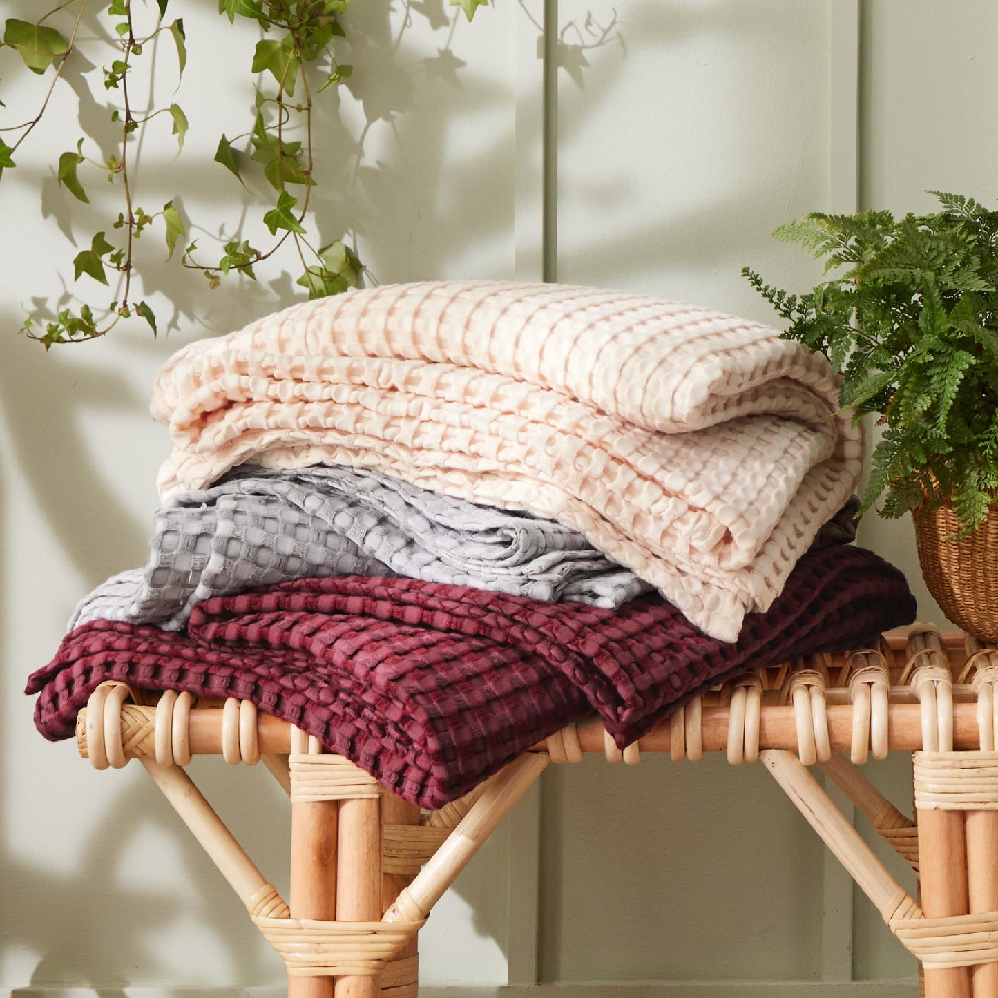 Beige Cooling Waffle King Blanket - Lightweight Bamboo-Cotton Blend for Hot Sleepers, 104x90 Inches