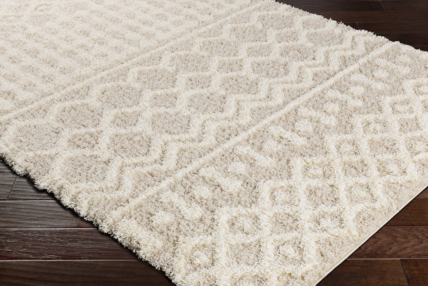 Beige Moroccan Shag Area Rug - 4'3" x 5'7" Plush Power Loomed - Cozy, Stain-Resistant for Living Room & Bedroom