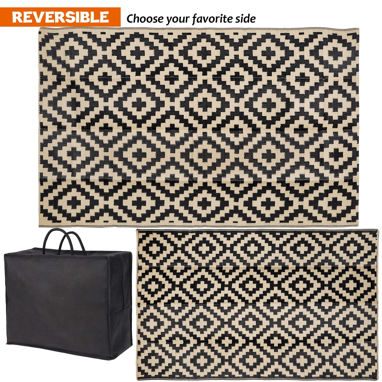 Boho Reversible Mats: Large Outdoor Area Rug for Patio, Camping
