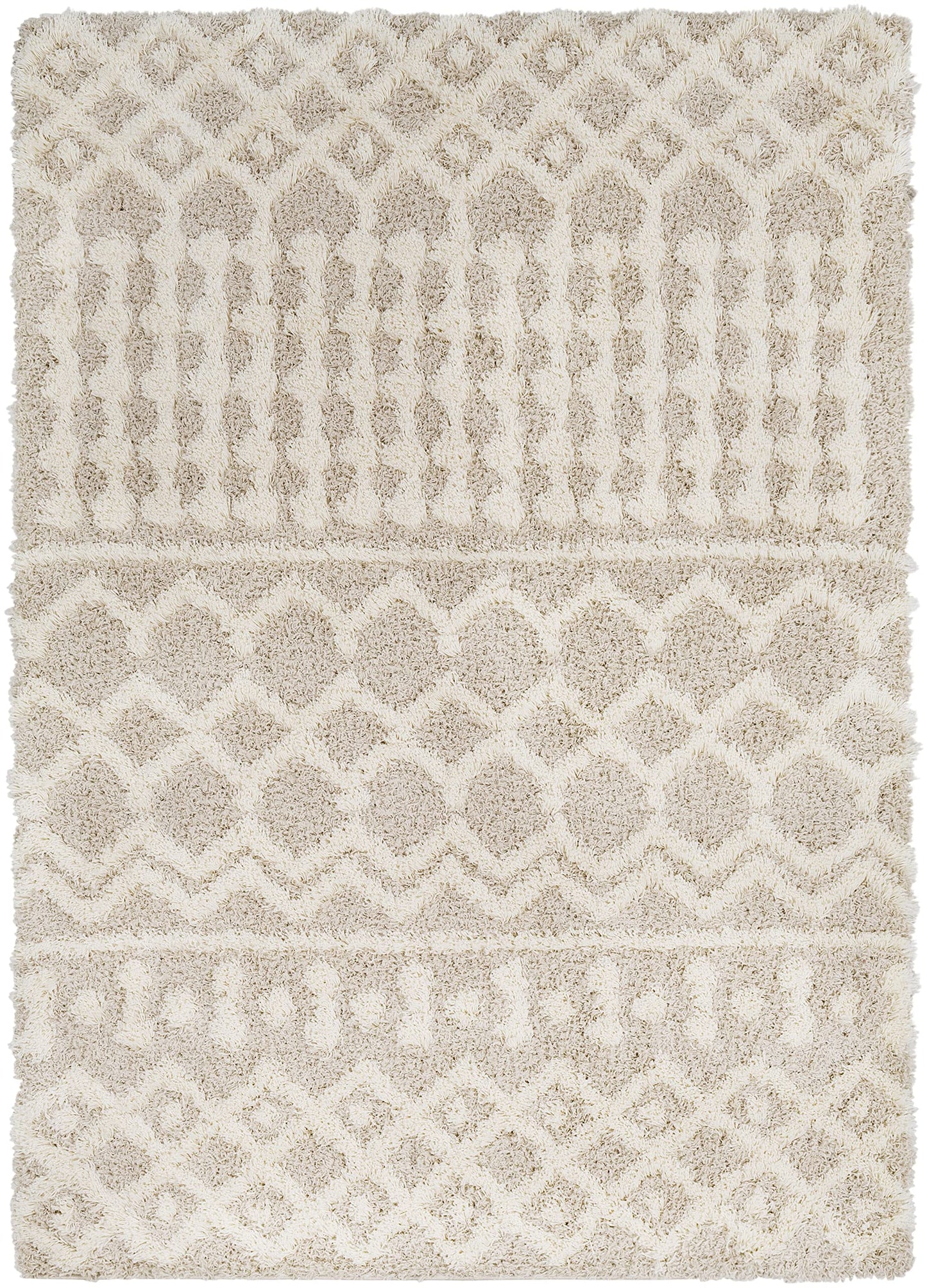 Beige Moroccan Shag Area Rug - 4'3" x 5'7" Plush Power Loomed - Cozy, Stain-Resistant for Living Room & Bedroom
