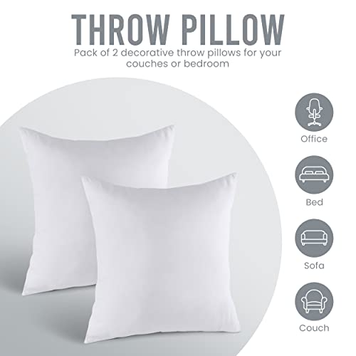 Throw Pillow Inserts (Pack of 2, White) - 18 x 18 Inches for Bed and Couch - Indoor Decorative Pillows
