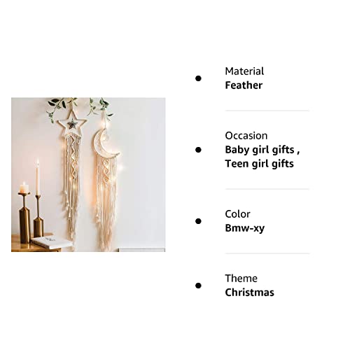 Star Moon Dreamcatcher 2pcs Boho Baby moom Decor Dream Catcher, Christmas Decorations Home Decor Room Decor Gifts for mom Gifts for Women Nursery Decor Interesting Finds Boho Wall Decor.