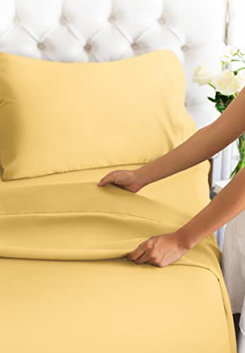 Luxury Bed Sheets - 4 Piece Set, Deep Pockets, Cooling & Wrinkle-Free, Yellow Oeko-Tex Certified