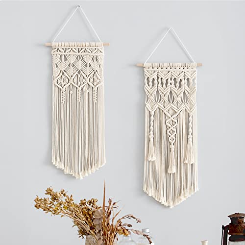 Boho Macrame Woven Wall Hanging Set, Chic Bohemian Geometric Art Decor, Perfect for Bedroom, Nursery, or Apartment, 28" L x 13" W, Cute Gift