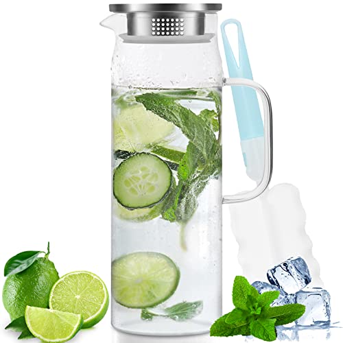 1.5 Litre Glass Jug with Sealed Lid for Hot/Cold Water, Iced Tea, and Juice Drink