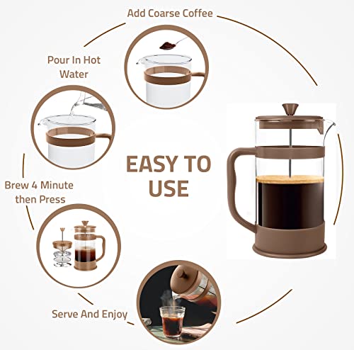 Utopia Kitchen - French Press Espresso - Tea and Coffee Maker with Triple Filters 34 Ounce, Stainless Steel Plunger and Heat Resistant Borosilicate Glass - Brown