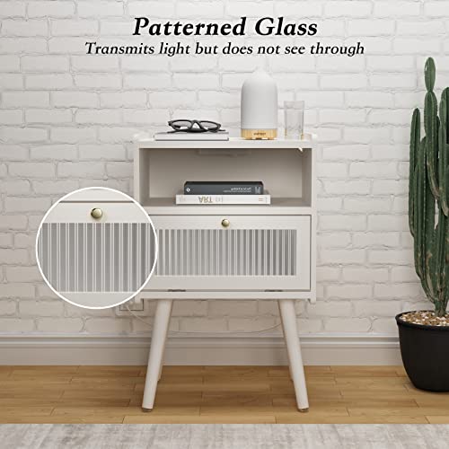 Nightstand with Charging Station and Glass Door - 2-Tier Bedside Table for Bedroom & Living Room