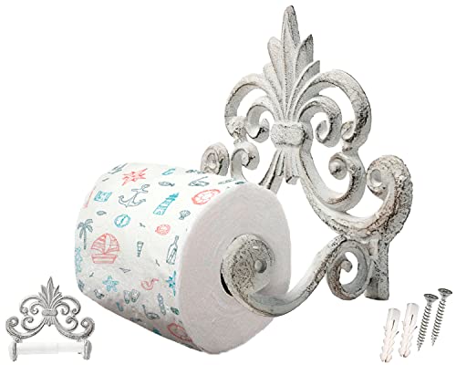 Cast Iron Fleur De Lis Toilet Paper Holder - Wall Mounted, Vintage Rustic Bathroom Accessory, Easy Installation