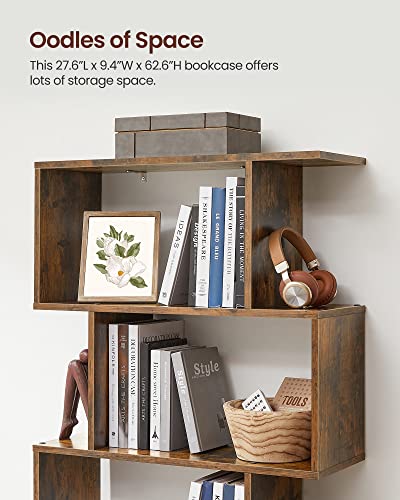 Bohemian 5-Tier Bookshelf - Rustic Brown Display Shelf & Room Divider, Decorative Freestanding Storage