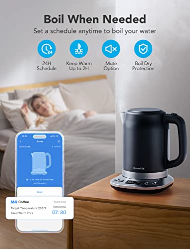 Smart Electric Kettle with WiFi Control - Temperature Control, 1500W Rapid Boil, 1.7L Stainless Steel, BPA Free