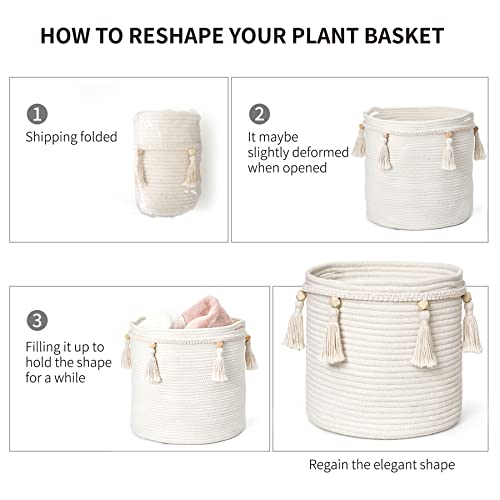 Mkono Macrame Decorative Cotton Rope Basket Boho Cute Woven Tassel Tall Basket Closet Storage Bins Organizer for Nursery,Baby Toys, Potted Plants Cover,Living Room,Bedroom Home Decor 15.7"x 19.6"