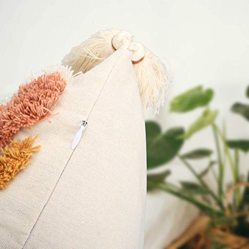 Boho Orange Tassel Throw Pillow Cover 18x18 for Couch Sofa Bedroom Living Room (No Insert, 1Pcs)