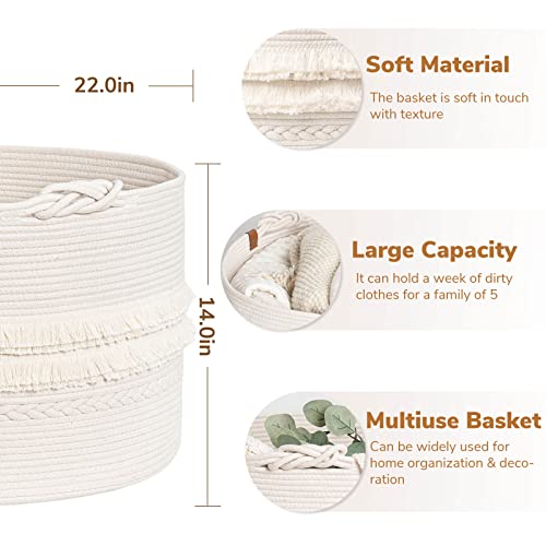 Boho Woven Storage Basket - 22"x14" White