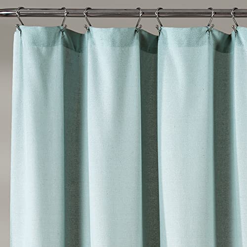 Lush Decor Linen Button Farmhouse Shower Curtain Pleated Two Tone Design for Bathroom, 72" x 72", Blue & Off-White