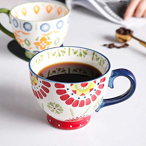 Boho Ceramic Coffee Mugs Set - 15oz Black Mugs for Coffee, Latte, Cappuccino, Tea, Cocoa, Cereal, Hot Chocolate (Set of 4)