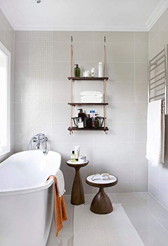 Rustic Wood 3-Tier Hanging Shelves - Boho Floating Wall Display for Photos, Plants, and Storage - Ideal for Dorm, Bathroom, Bedroom, or Living Room Decor
