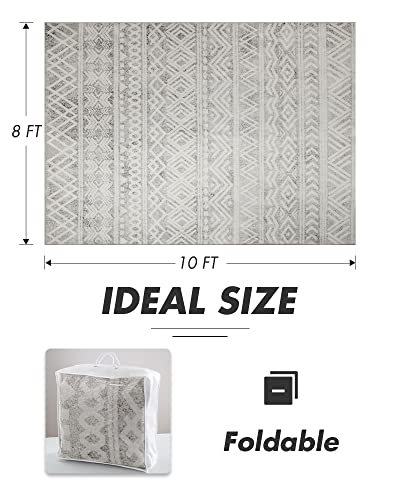 Boho 8x10 Neutral Area Rug: Modern Carpet for Bedroom, Living Room, and Playroom Decor
