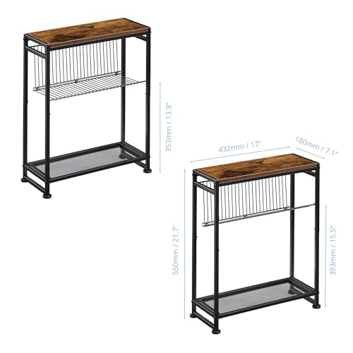 Slim Side Table with Magazine Holder, Narrow End Table for Small Spaces, Bedroom & Living Room