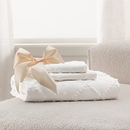 Boho Embroidered Duvet Cover Set for Queen Bed - Shabby Chic Home Bedding