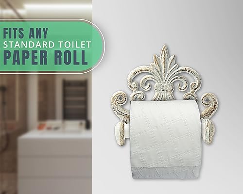 Cast Iron Fleur De Lis Toilet Paper Holder - Wall Mounted, Vintage Rustic Bathroom Accessory, Easy Installation