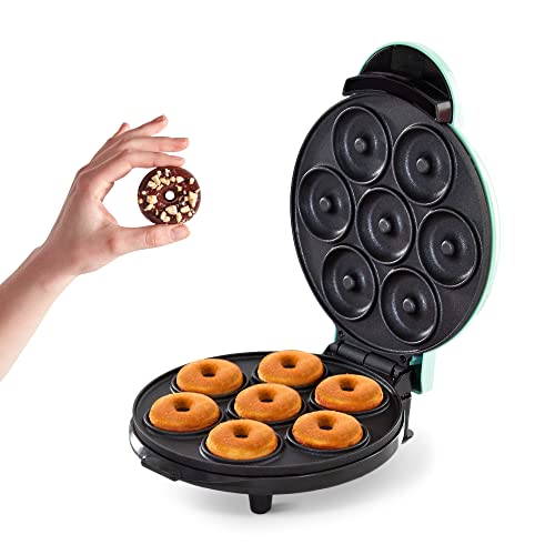 Mini Donut Maker Machine for Kid-Friendly Breakfast, Snacks, Desserts - Makes 7 Doughnuts