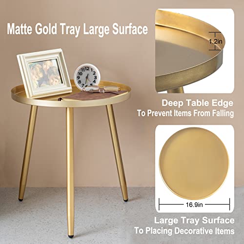 Boho Gold End Table for Living Room, Bedroom, or Balcony - Metal Side Table & Plant Stand with Tray and 3 Legs, Indoor & Outdoor Decor