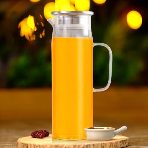 1.5 Litre Glass Jug with Sealed Lid for Hot/Cold Water, Iced Tea, and Juice Drink
