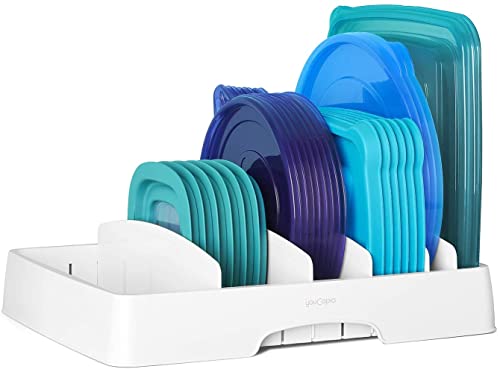 Food Container Lid Organizer, Large, BPA-Free Adjustable Plastic for Kitchen Cabinet