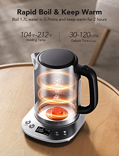 Smart Electric Kettle with WiFi Control - Temperature Control, 1500W Rapid Boil, 1.7L Stainless Steel, BPA Free