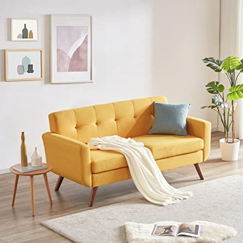 Loveseat Sofa, Mid Century Modern Button Tufted Upholstered Small Couch for Living Room