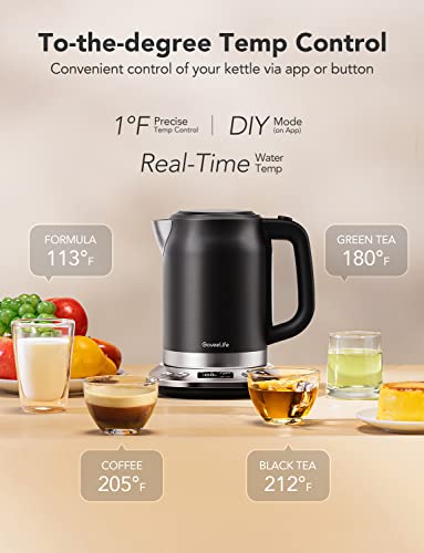 Smart Electric Kettle with WiFi Control - Temperature Control, 1500W Rapid Boil, 1.7L Stainless Steel, BPA Free